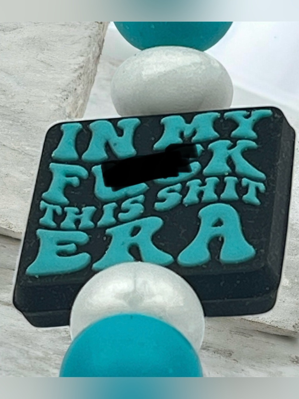 New 9" Edgy Statement Beaded Keychain Key Holder with Turquoise Lettering